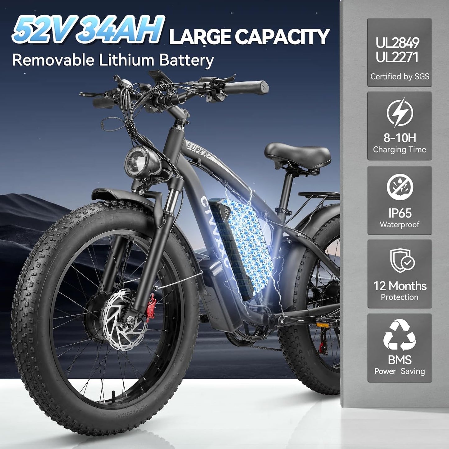 RIDEN X6 Dual-Motor Fat-Tyre Electric Bike | 52V Removable Battery, 7-Speed, 24" Fat Tyres, Hydraulic Brakes