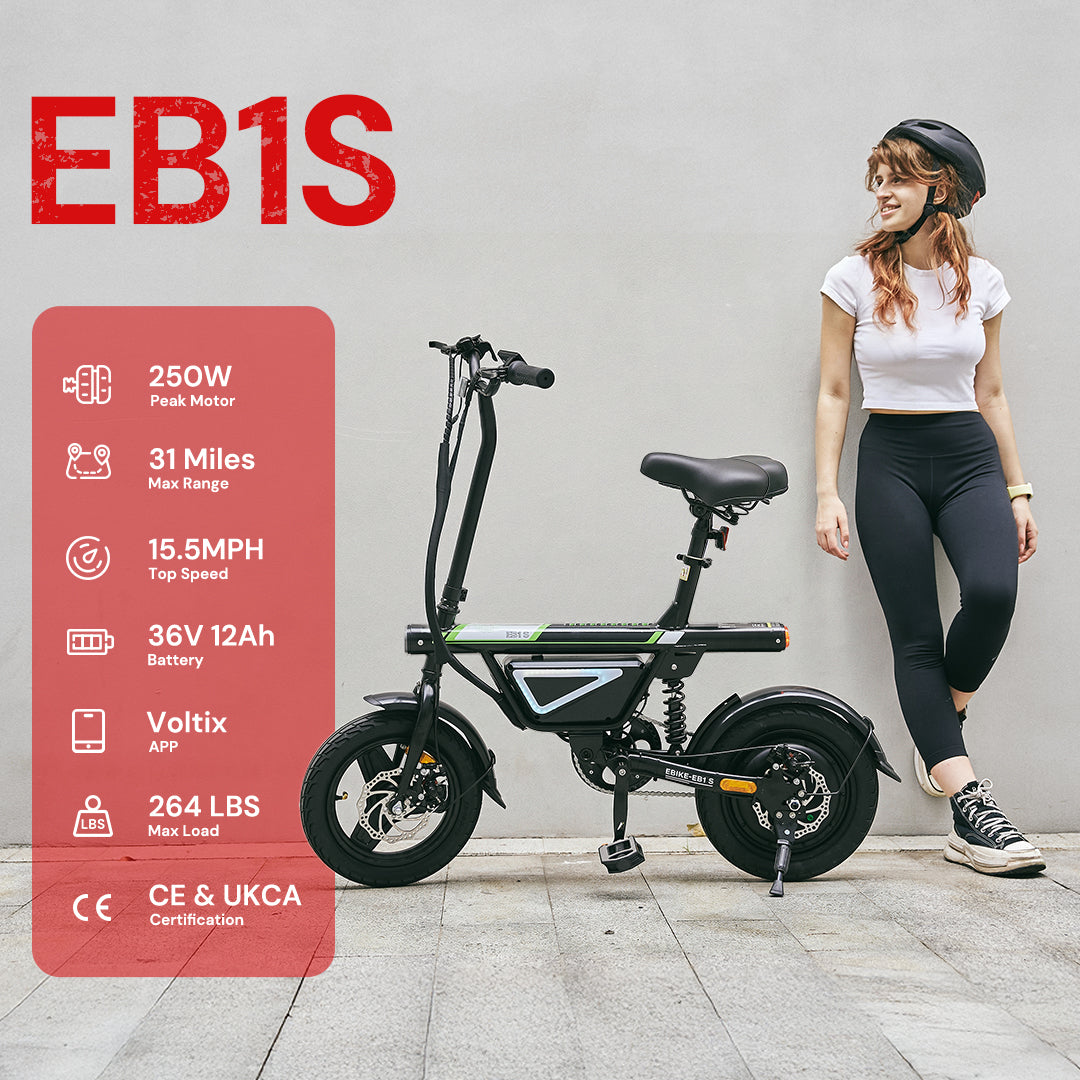 RIDEN EB1S Compact City Electric Bike | 250W, Top Speed 15.5mph, Pedal Assist, App Control, Folding