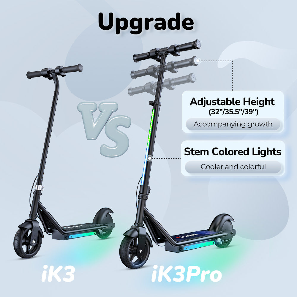 RIDEN iK3Pro Kids Electric Scooter | Height-Adjustable, Colourful LED Lights, Top Speed 6mph, Ages 4+