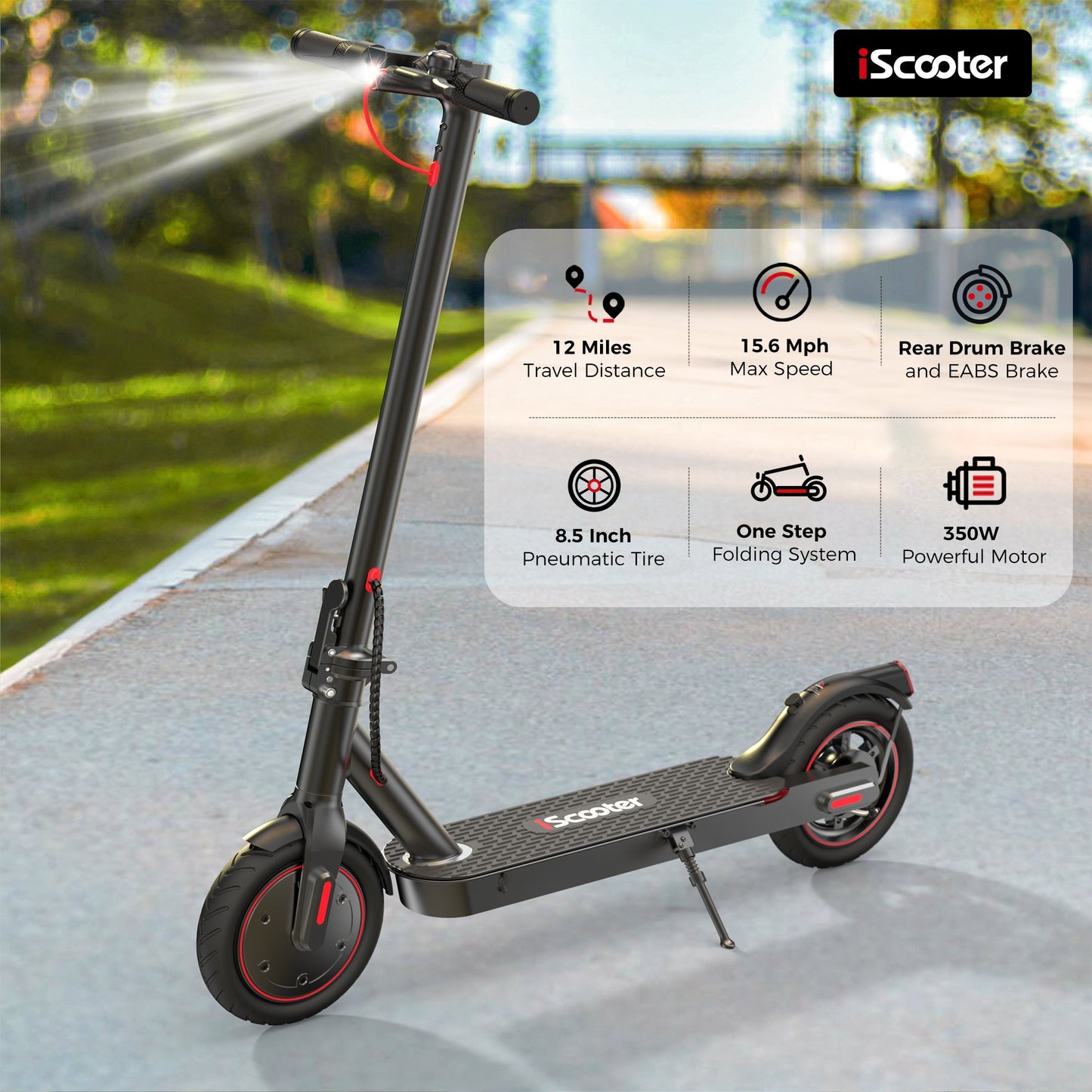 RIDEN i9 Folding Electric Scooter for Adults | 350W, Top Speed 18mph, 18-Mile Range, 8.5" Tyres, 12.5kg