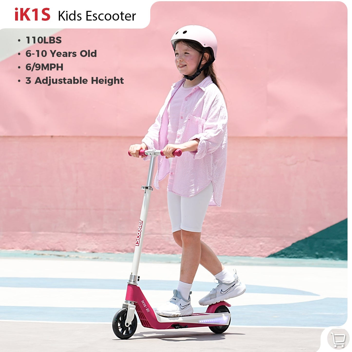 RIDEN iK3Pro Kids Electric Scooter | Height-Adjustable, Colourful LED Lights, Top Speed 6mph, Ages 4+