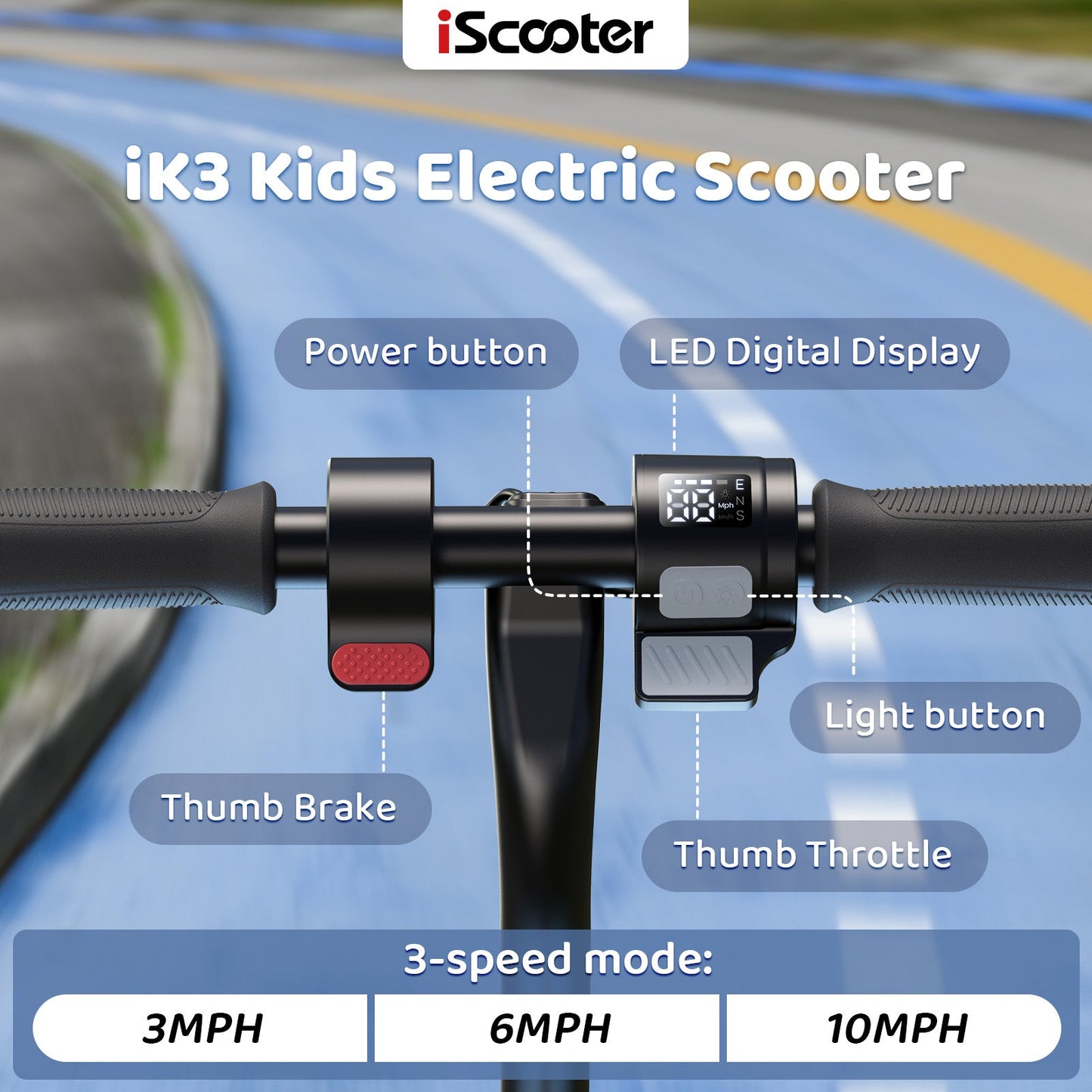 RIDEN iK3Pro Kids Electric Scooter | Height-Adjustable, Colourful LED Lights, Top Speed 6mph, Ages 4+