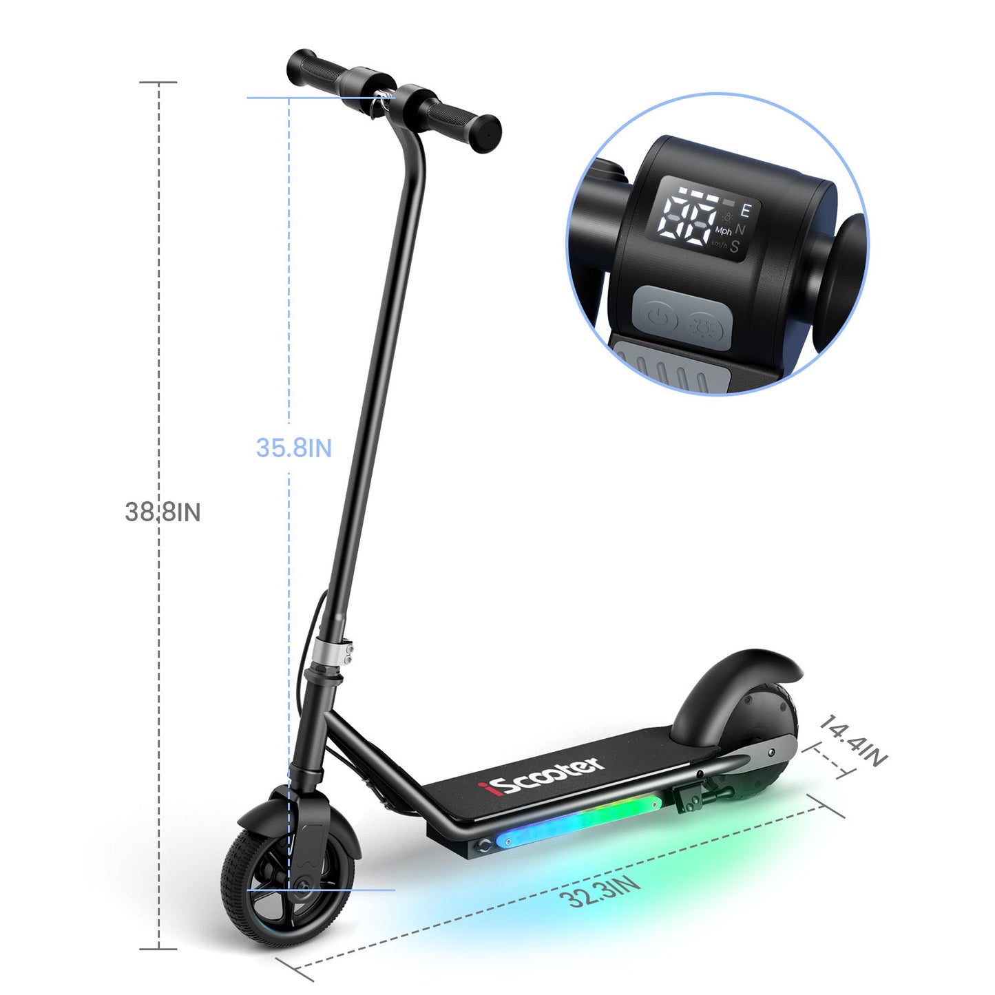 RIDEN iK3Pro Kids Electric Scooter | Height-Adjustable, Colourful LED Lights, Top Speed 6mph, Ages 4+